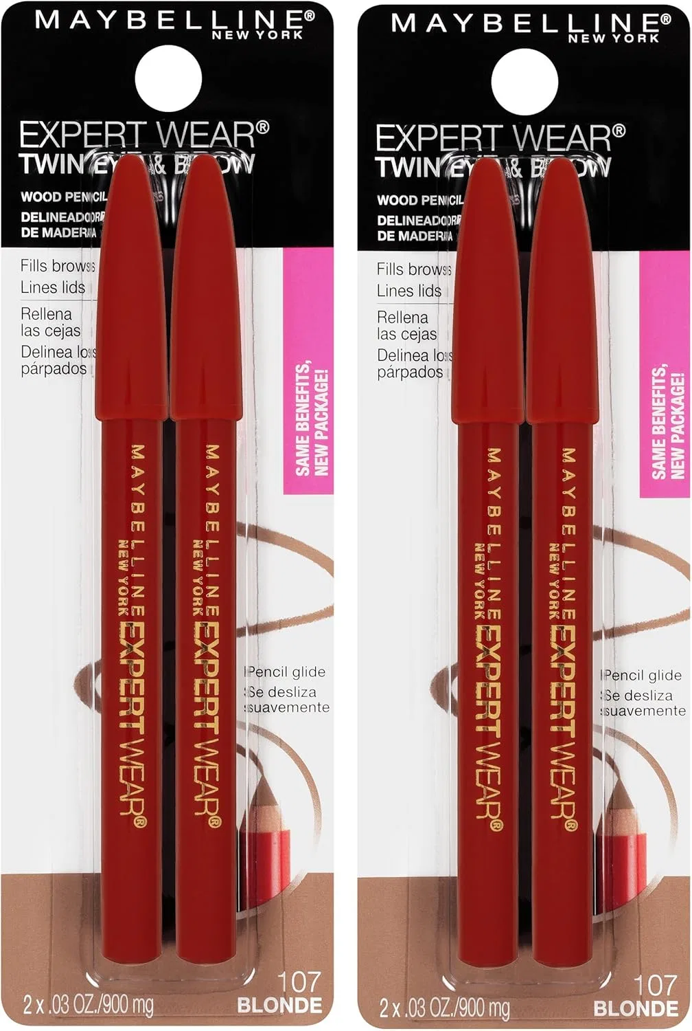 Карандаш для бровей и глаз Maybelline New York Expert Wear Twin, бархатисто-черный, 4 шт