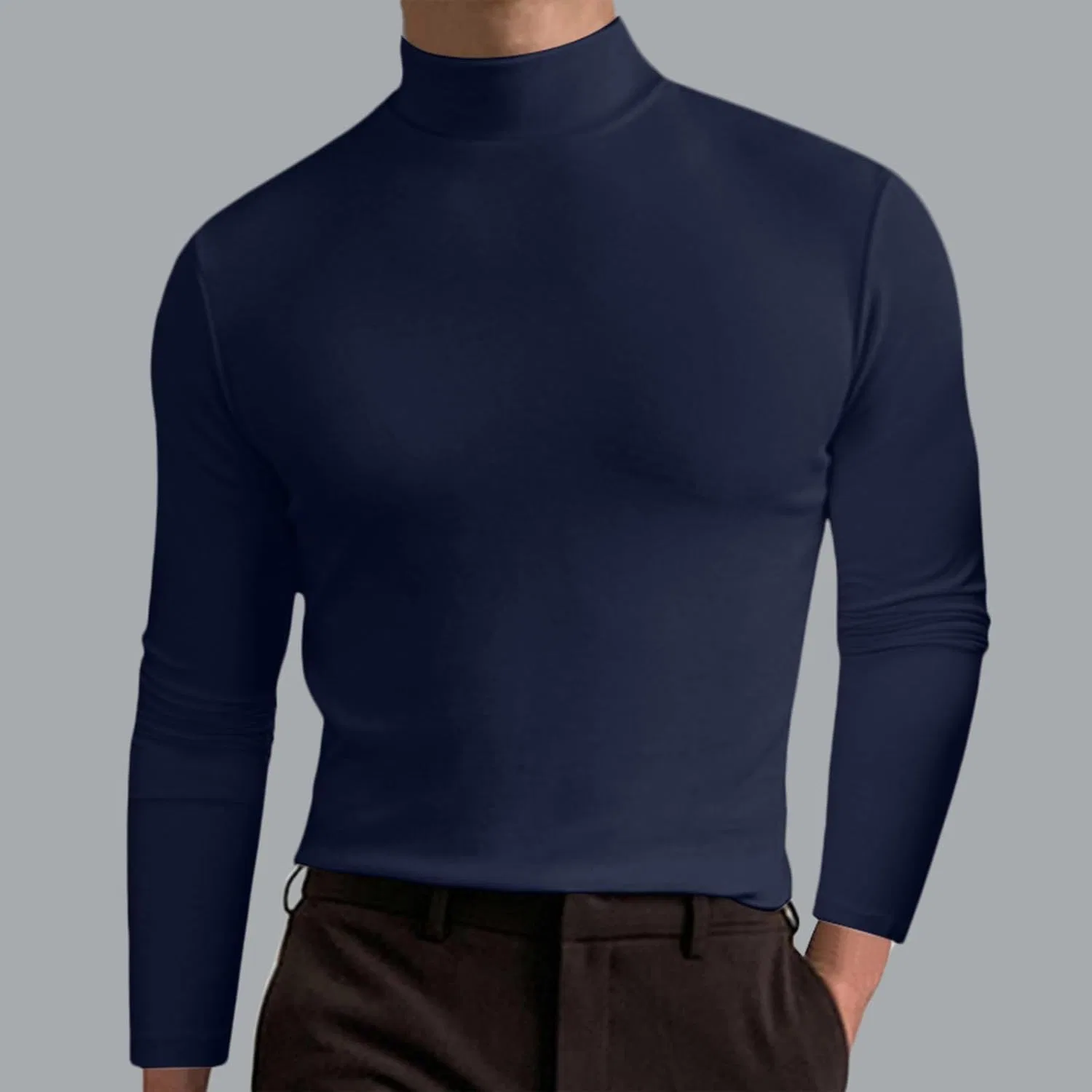 Мужская водолазка slim fit с высоким воротом из флиса, Dark Blue — фото 3
