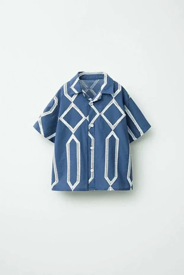 Детская рубашка для мальчиков с коротким рукавом Magu, Navy Blue