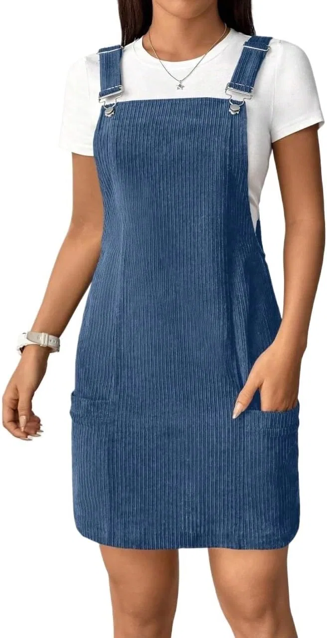 Женское короткое карандашное платье с карманами Corduroy, Blue