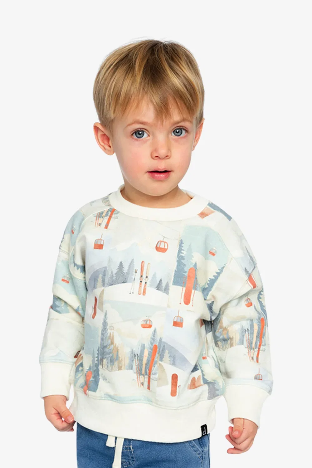 Детский свитшот из флиса с принтом Nordic Buddies Deux par Deux, Beige Ski Print — фото 2
