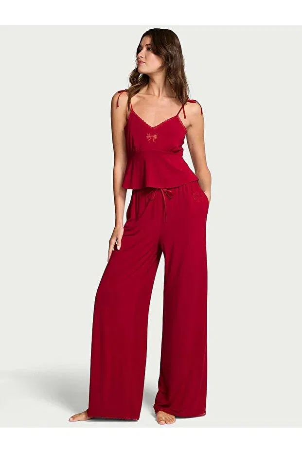 Женский комплект пижамы без рукавов Modal athlete and wide leg pajama set Victoria'S Secret, Bright Red