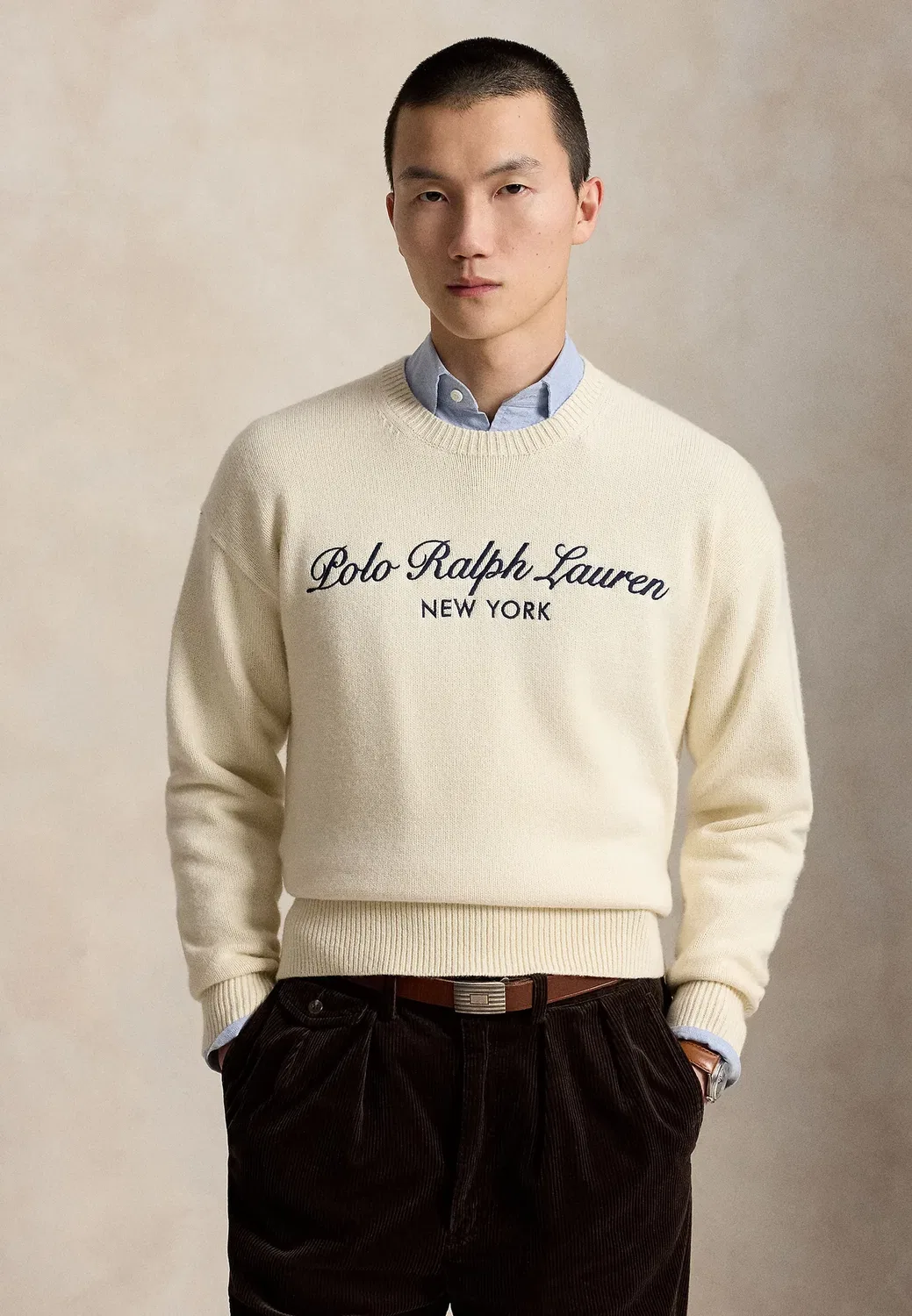Свитер-Джемпер свободного кроя из шерсти и хлопка Polo Ralph Lauren, Andover Cream