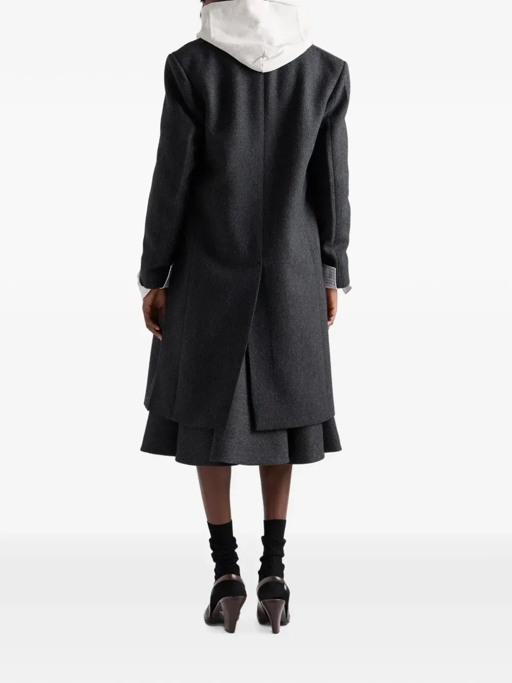 Двустороннее однобортное пальто Prada, серый — фото 3