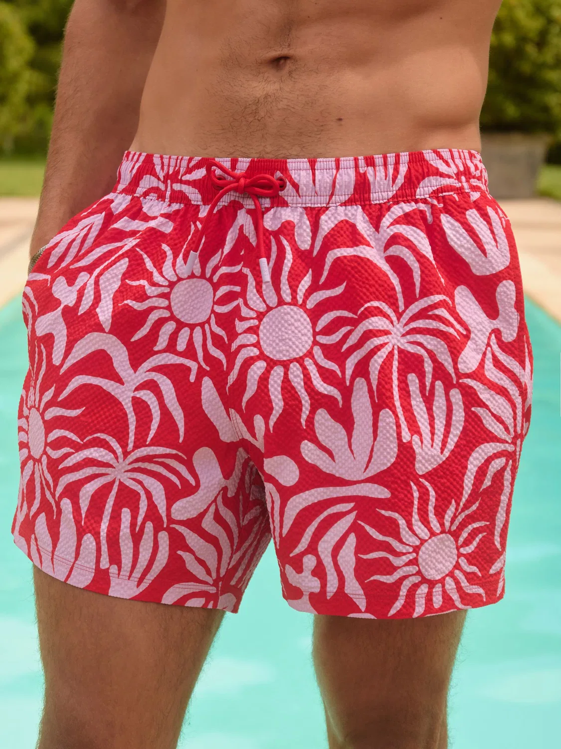 Плавки с текстурой, 5 дюймов, Red/Lilac Floral Next