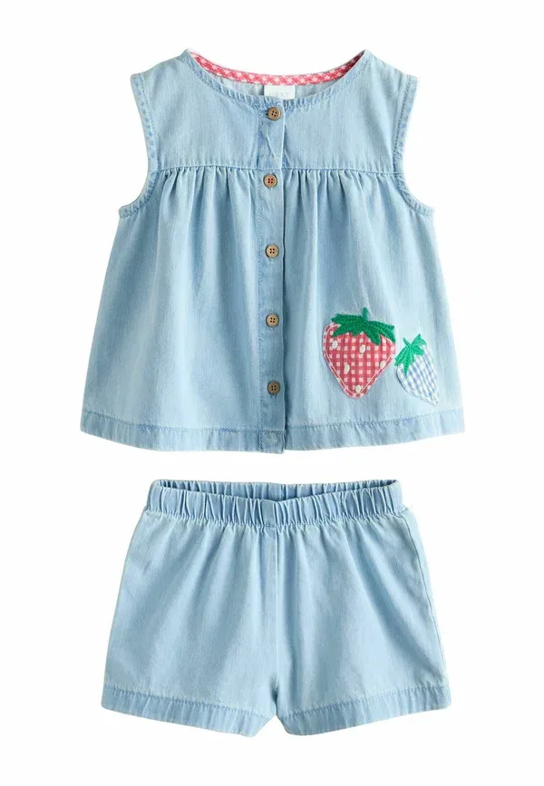 Комплект: джинсовые шорты с вышивкой и топ Next, Strawberry Embroidered Denim, деним