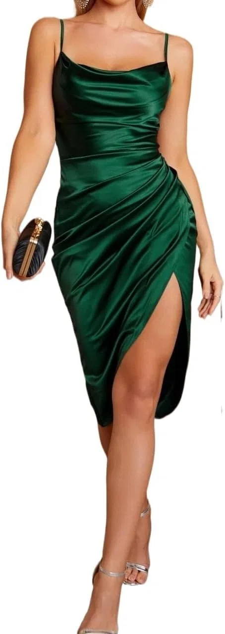 Женское атласное платье миди с открытой спиной Cami, Dark Green