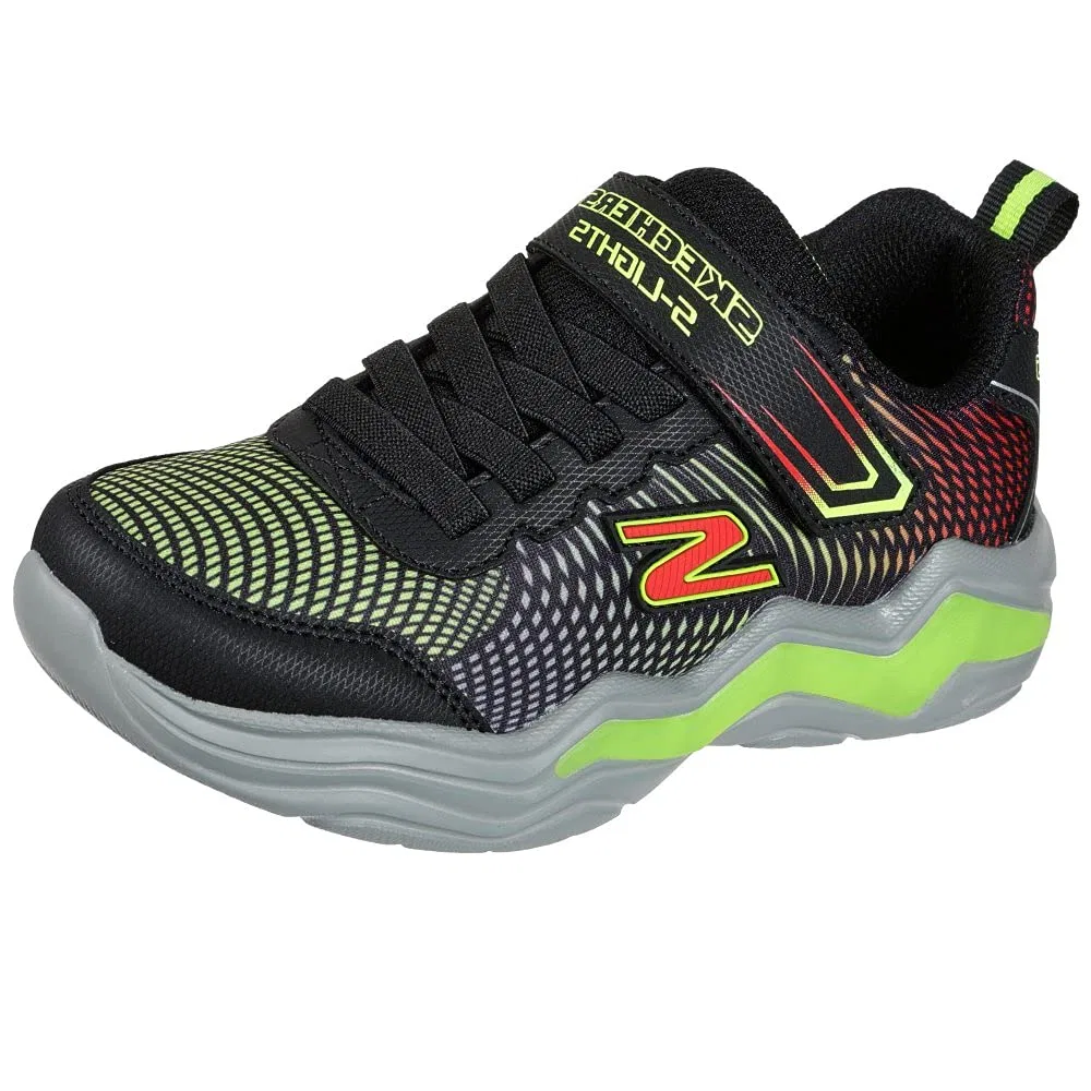 Детские кроссовки для мальчиков с максимальной амортизацией Erupters Iv Skechers, Black Textile Synthetic Lime Red Trim