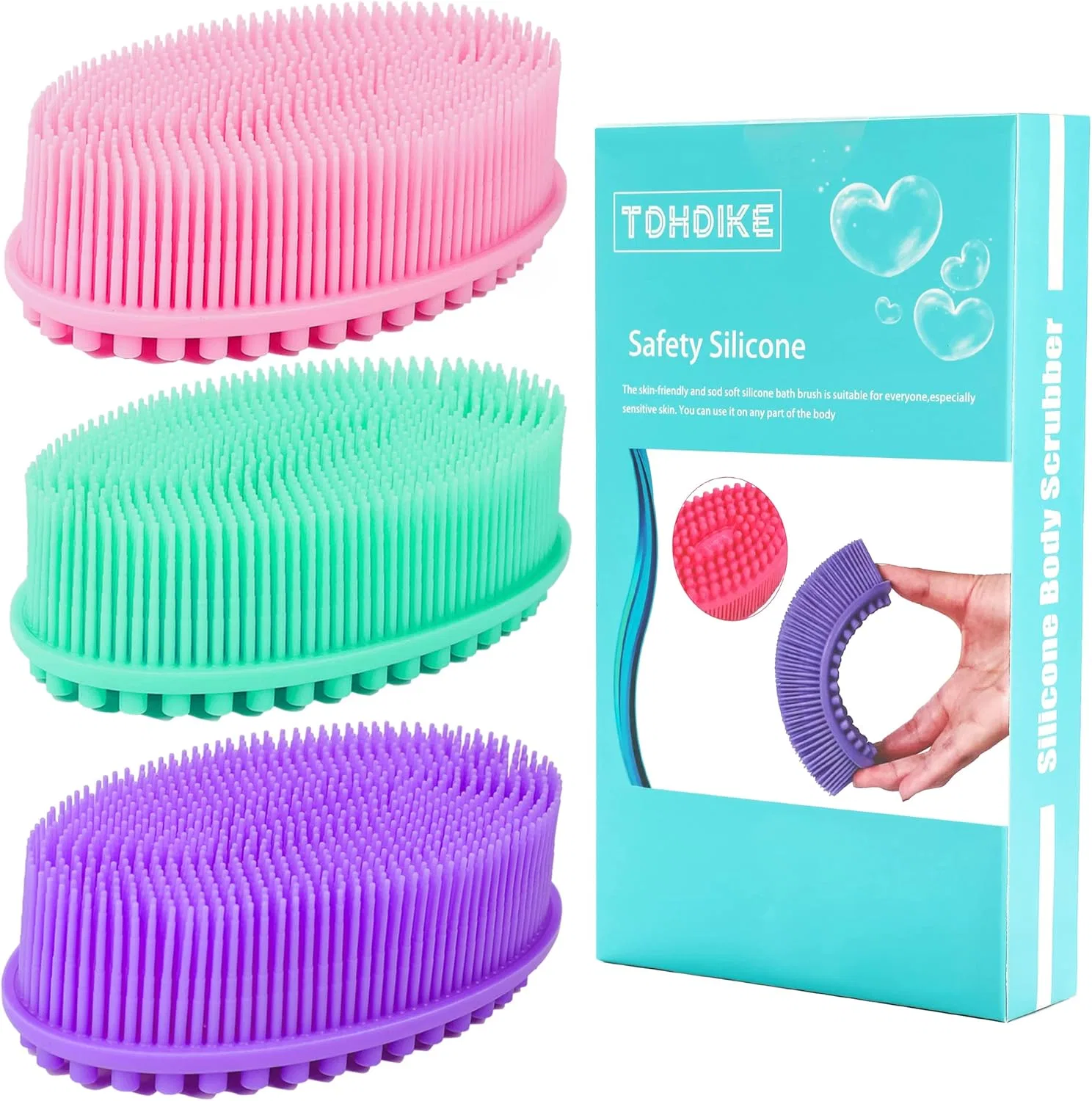 Силиконовая мочалка для тела 3 шт, Purple/Green/Pink Tdhdike