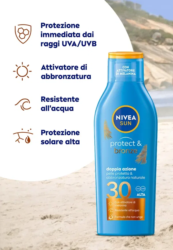 Солнцезащитный крем для загара SPF 30 Protect & Bronze Nivea, 200 мл, прозрачный — фото 3