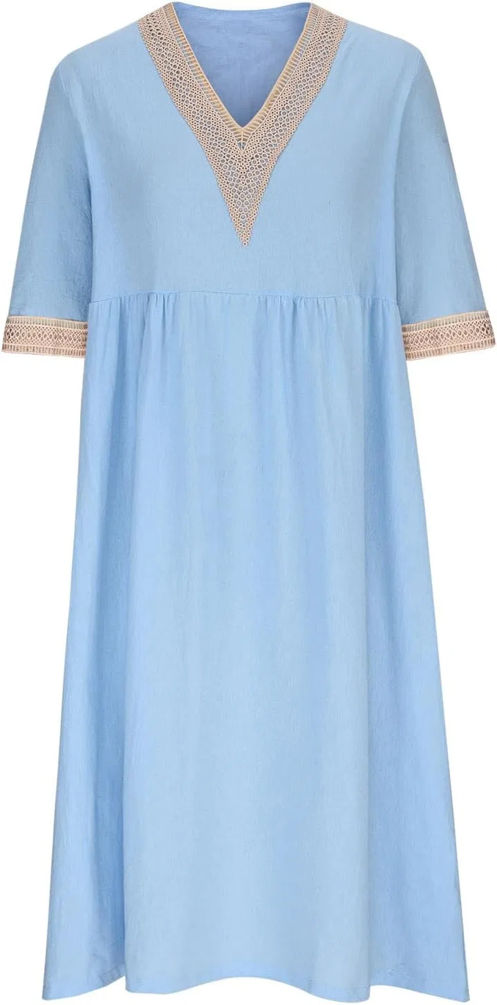 Женское платье миди с V-образным вырезом A-силуэта, Light Blue — фото 3