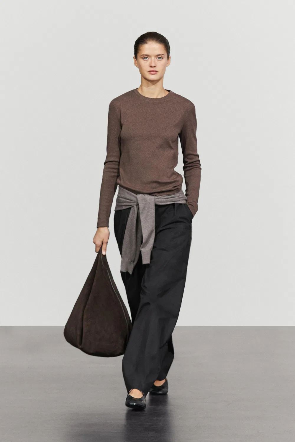 Лонгслив Massimo Dutti 100% Cotton, темно-коричневый — фото 3