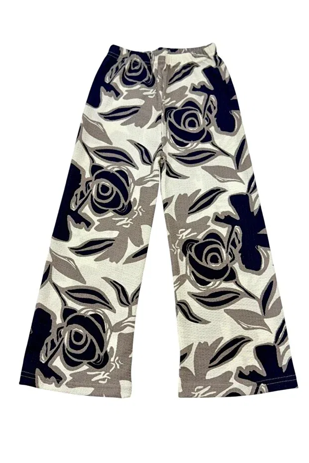 Детские брюки для девочек свободного кроя с цветочным принтом Esterella, Navy Blue