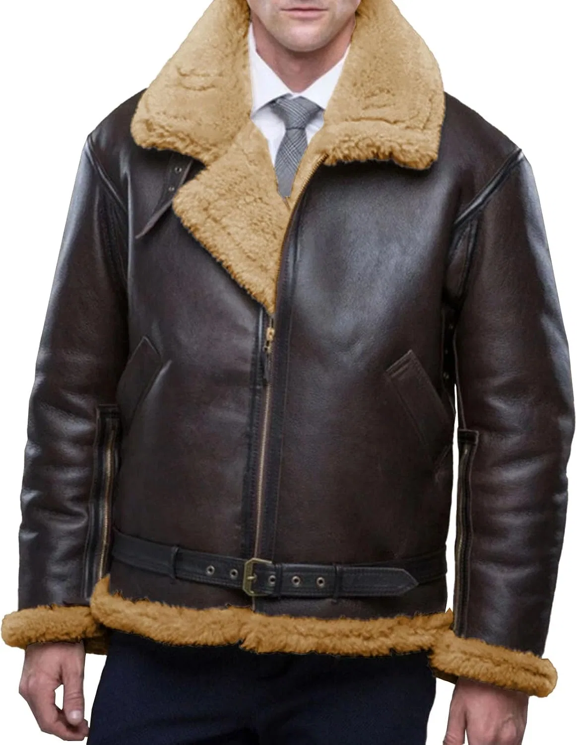 Мужская куртка-бомбер из искусственной кожи с флисовой подкладкой, Vintage Bomber Jacket, кофейный/кэмел — фото 2