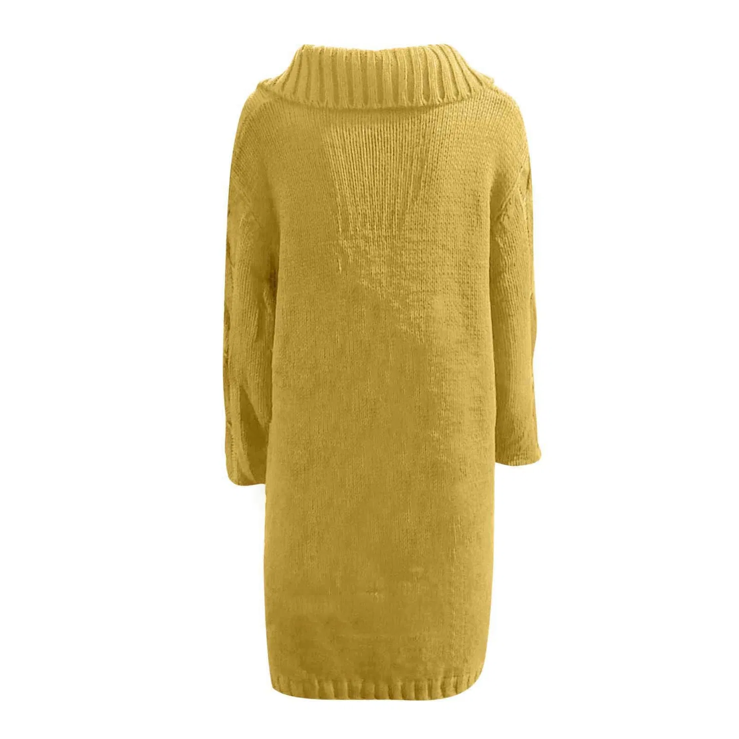 Женский кардиган с пуговицами из объемной вязки, Oversized Long Solid Color Stand Collar Casual Jackets, Yellow — фото 3