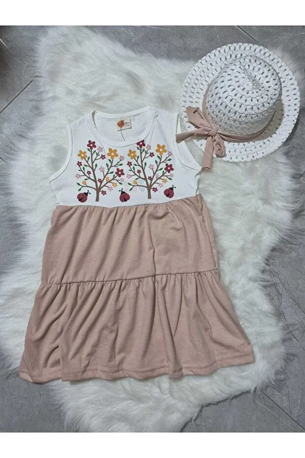 Детское платье для девочек с принтом Girl'S dress with cap Moda, Beige — фото 2