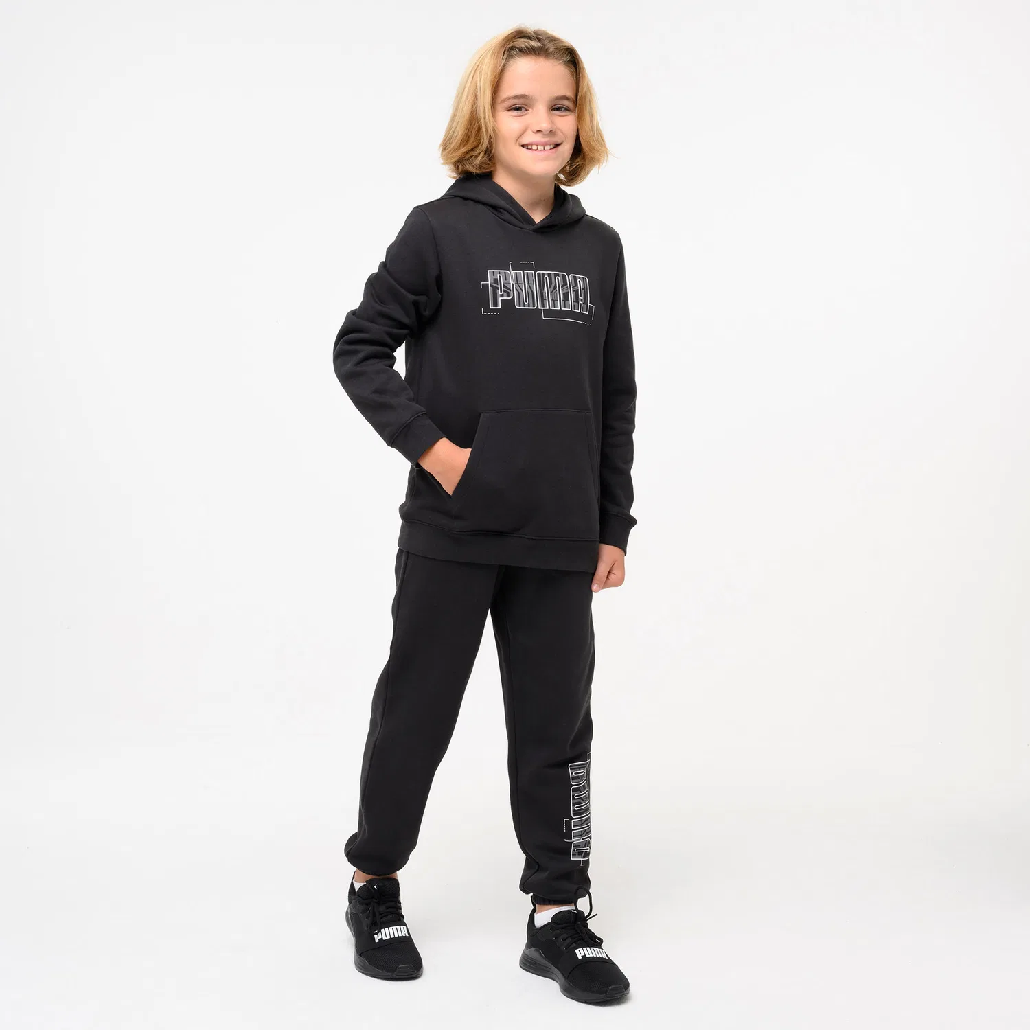 Детское худи с принтом Puma, Черный — фото 4