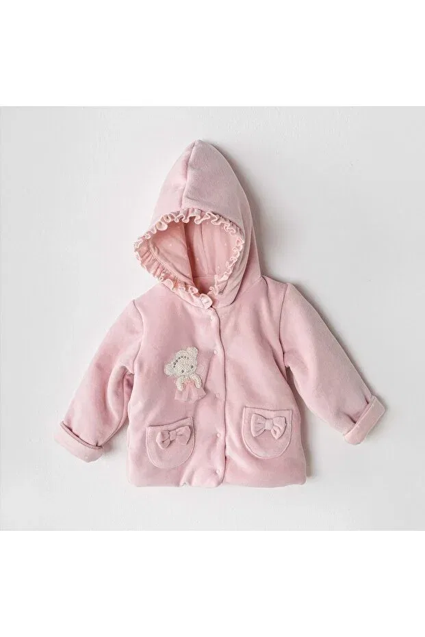Детское пальто для девочек велюровое с капюшоном Andywawa, Pink