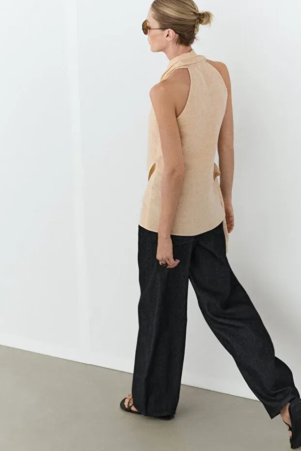 Женская блузка с запахом льняная Massimo Dutti, Stone Gray — фото 4