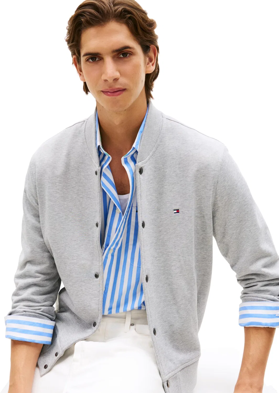 Мужская куртка-бомбер из махровой ткани Tommy Hilfiger, Grey (Light Grey Heather) — фото 4