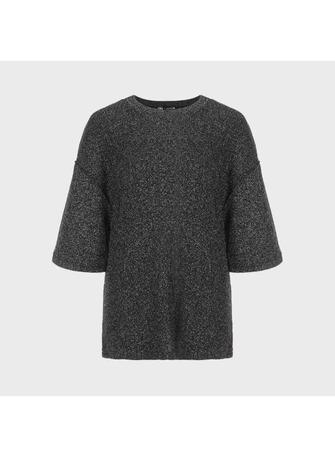 Топ трикотажный с коротким рукавом с серебристыми нитями Zara, черный — фото 2