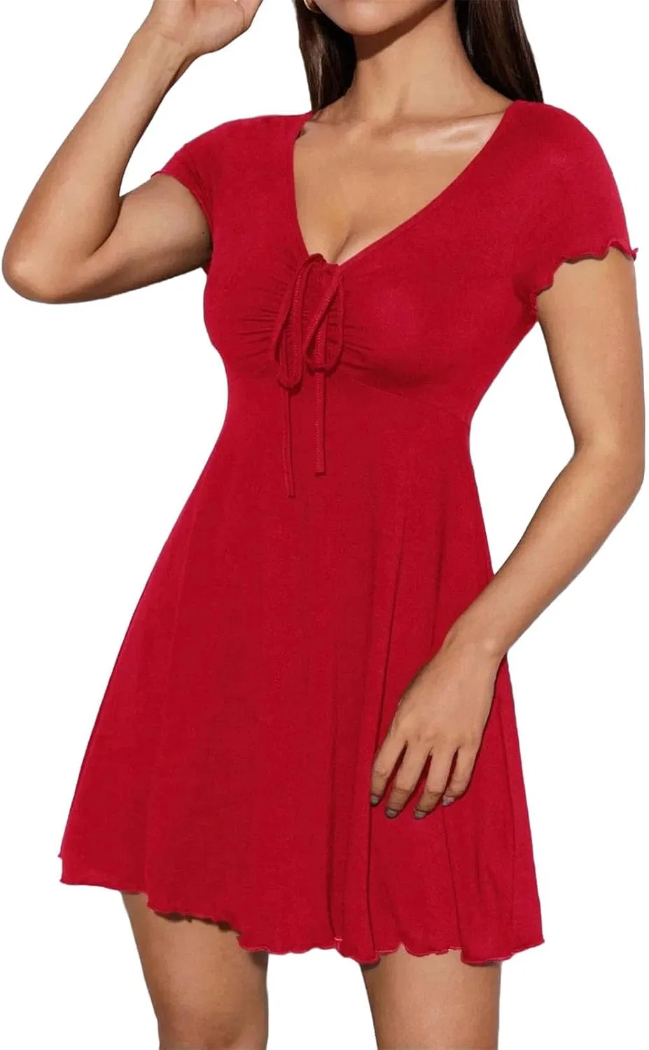 Женское вечернее платье макси V-образным вырезом Simple Elegant, Red