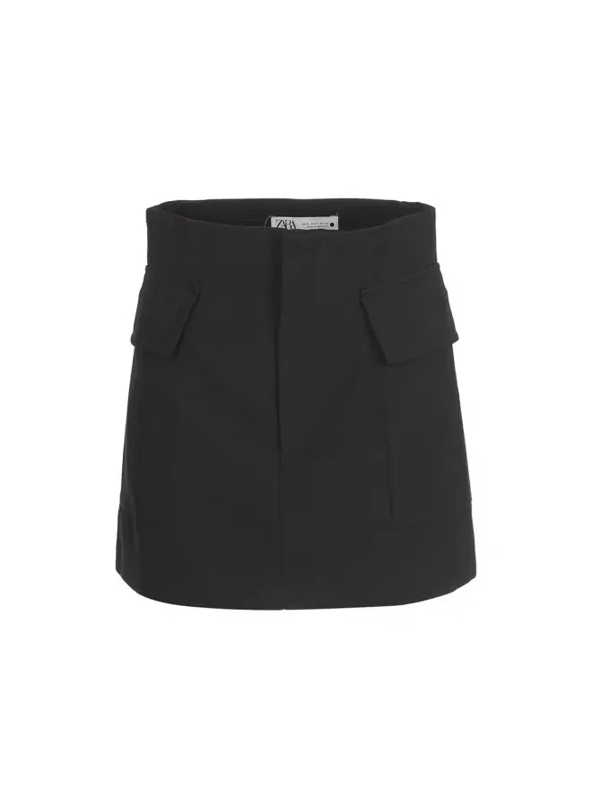 Юбка-трапеция с двумя карманами и подчеркнутой талией Zara, черный — фото 2