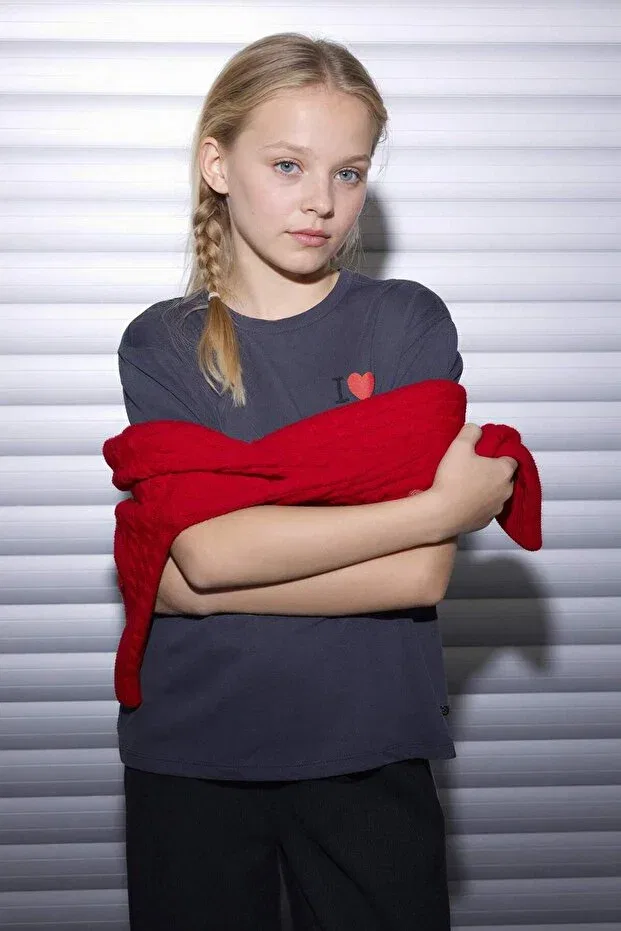 Детская футболка для девочек с принтом I Love NY Oversized Defacto, Anthracite-Ar58 — фото 3