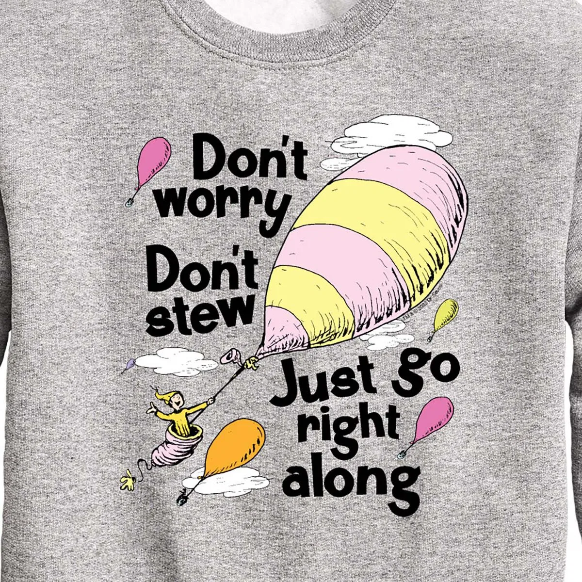 Детский свитшот с длинным рукавом с принтом Dr. Seuss Don't Worry Go Along, Athletic Heather — фото 2