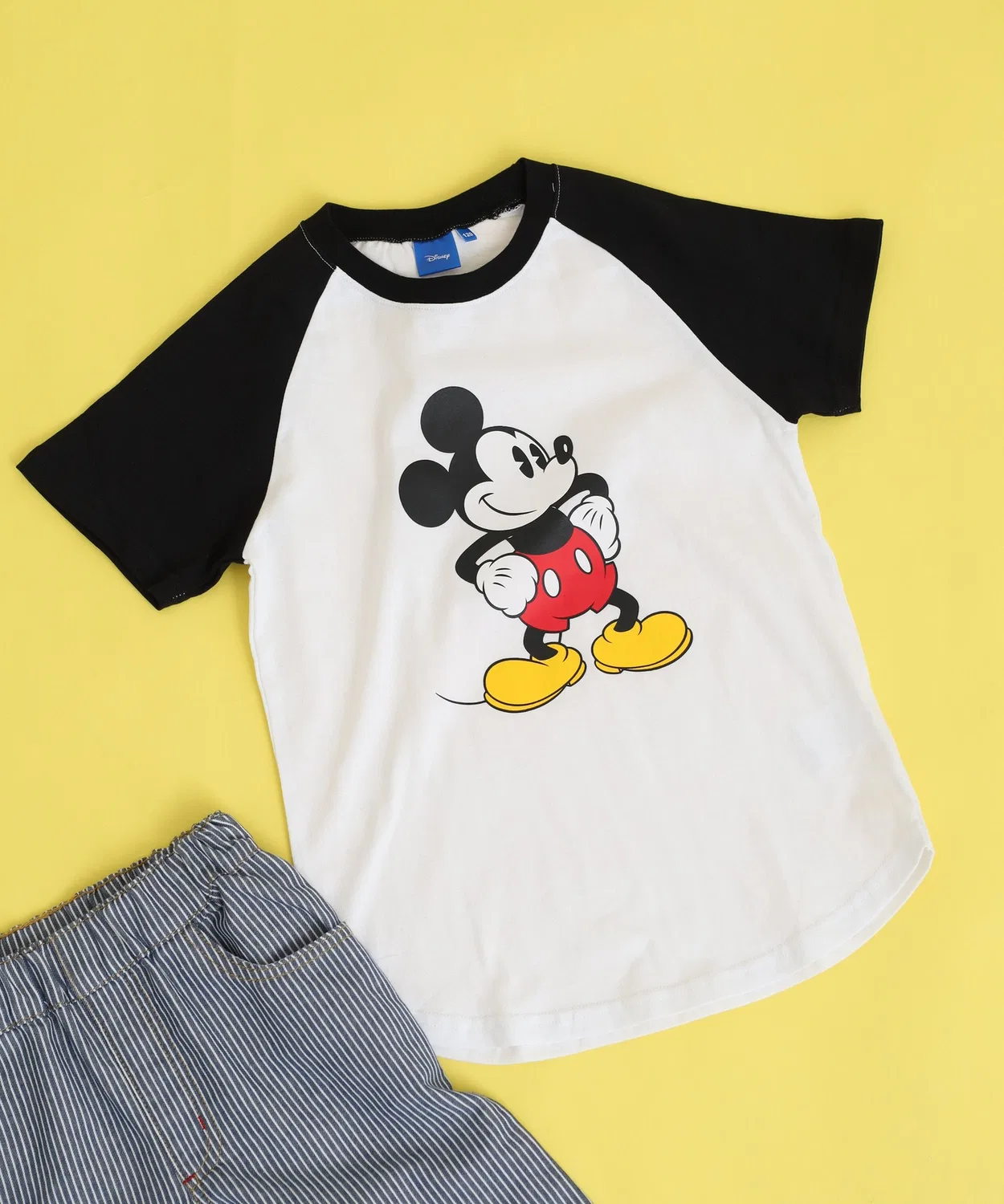 Детская футболка с принтом Raglan Mickey Mouse, Белый/Черный