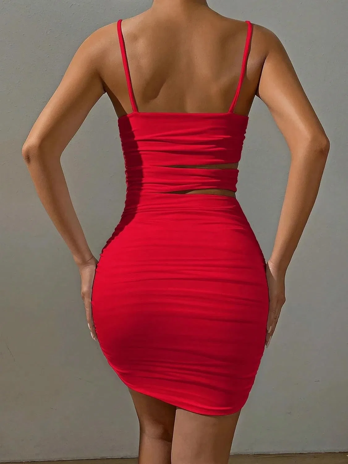 Женское мини-платье на бретелях Slimming Fit Cami, Red — фото 3