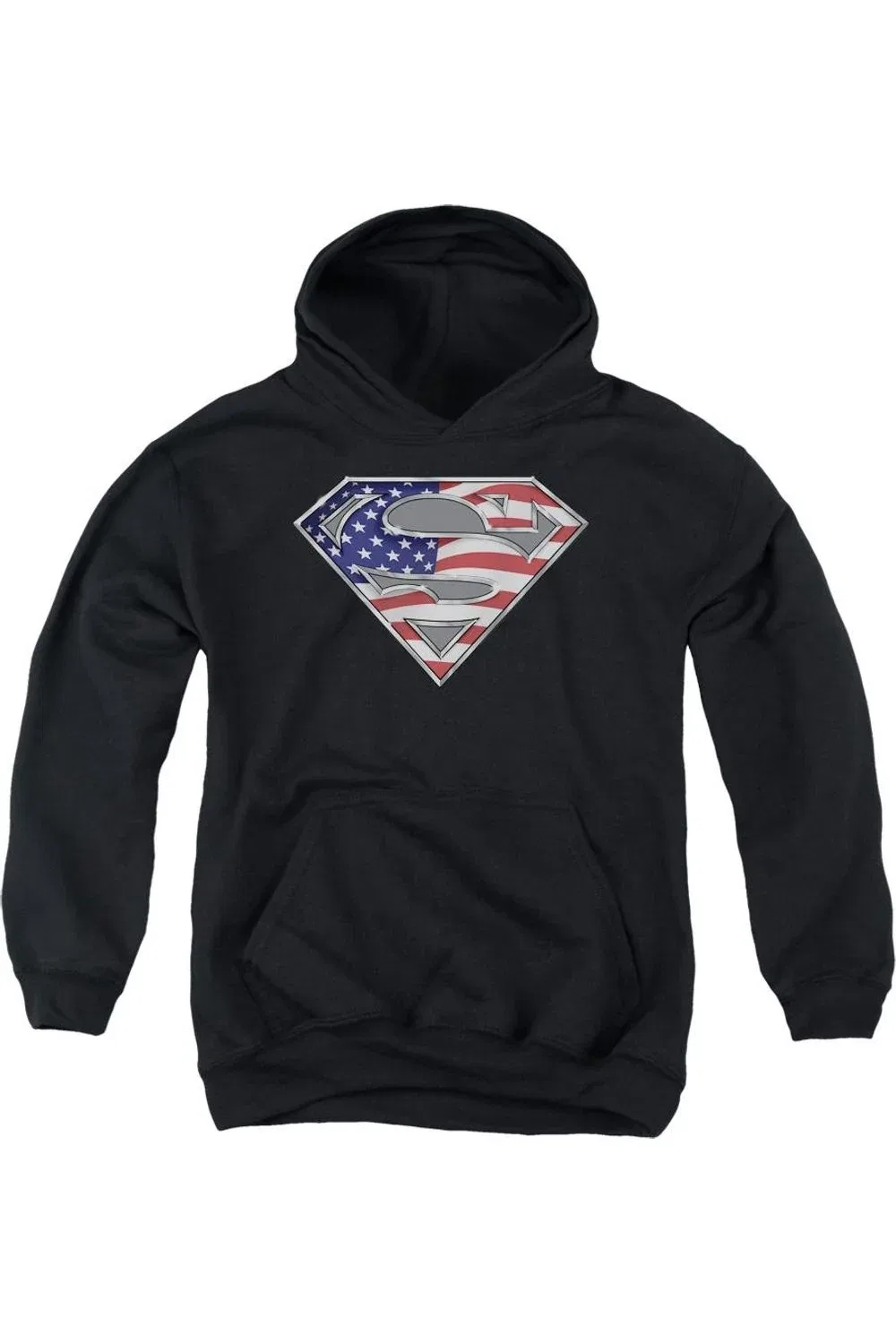 Детское худи с капюшоном с принтом Superman All American Shield Gildan, черный