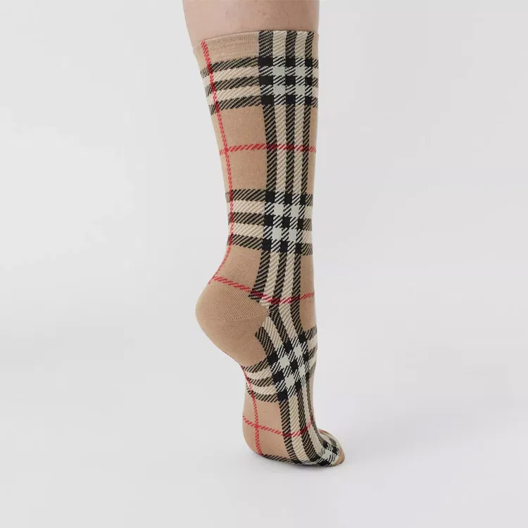 Носки с принтом в клетку Vintage Burberry, Beige — фото 3