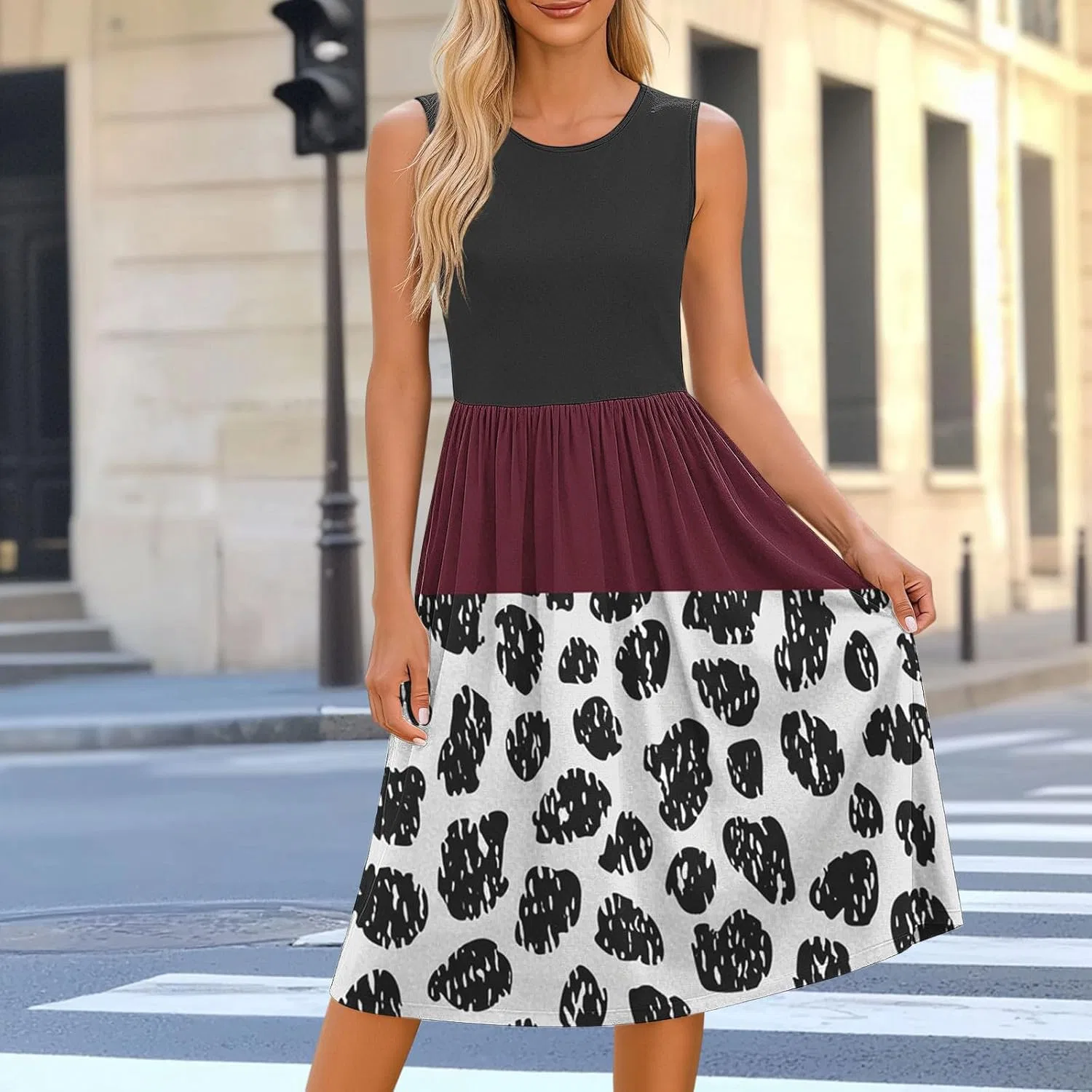 Женское летнее платье свободного кроя с капюшоном без рукавов, Wine — фото 2