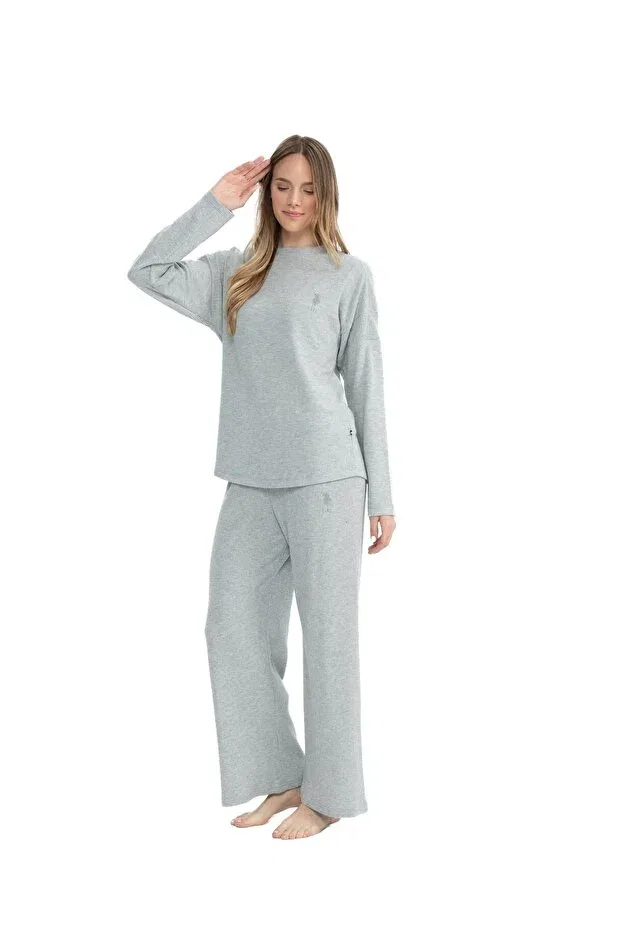 Женская пижама с длинным рукавом U.S. Polo Assn., Gray Melange — фото 2
