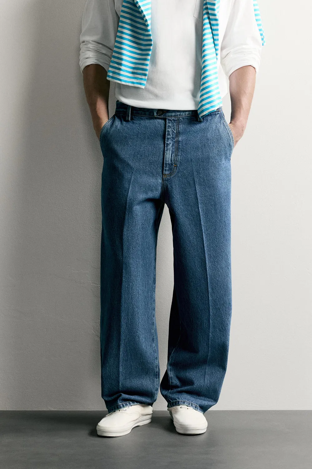 Джинсы-чиносы стандартного кроя ZARA, Mid-blue — фото 2