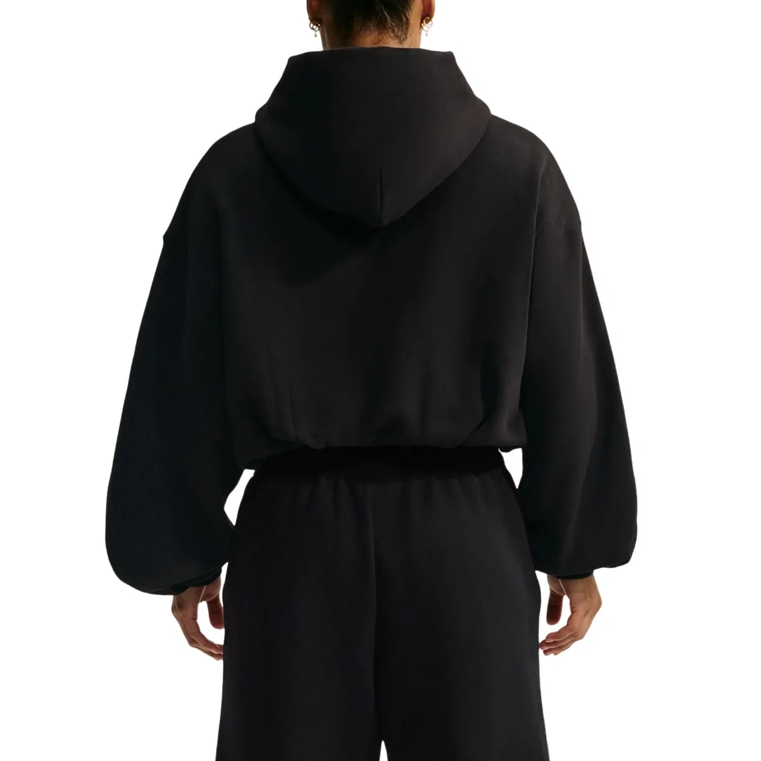 Женское худи Studio Fleece Medium Weight Oversized Cropped Hoodie 'Total Black Sail' Nike, Total Black/Sail — фото 2