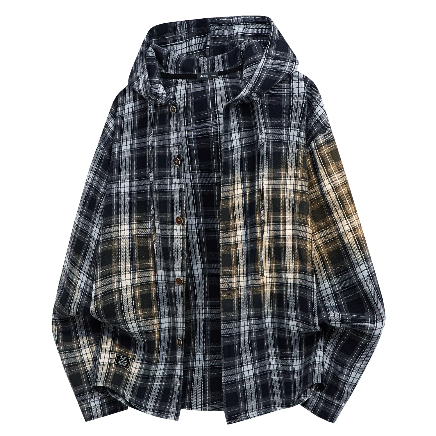 Детская рубашка с капюшоном, прямой крой, Jeep, Blue Plaid