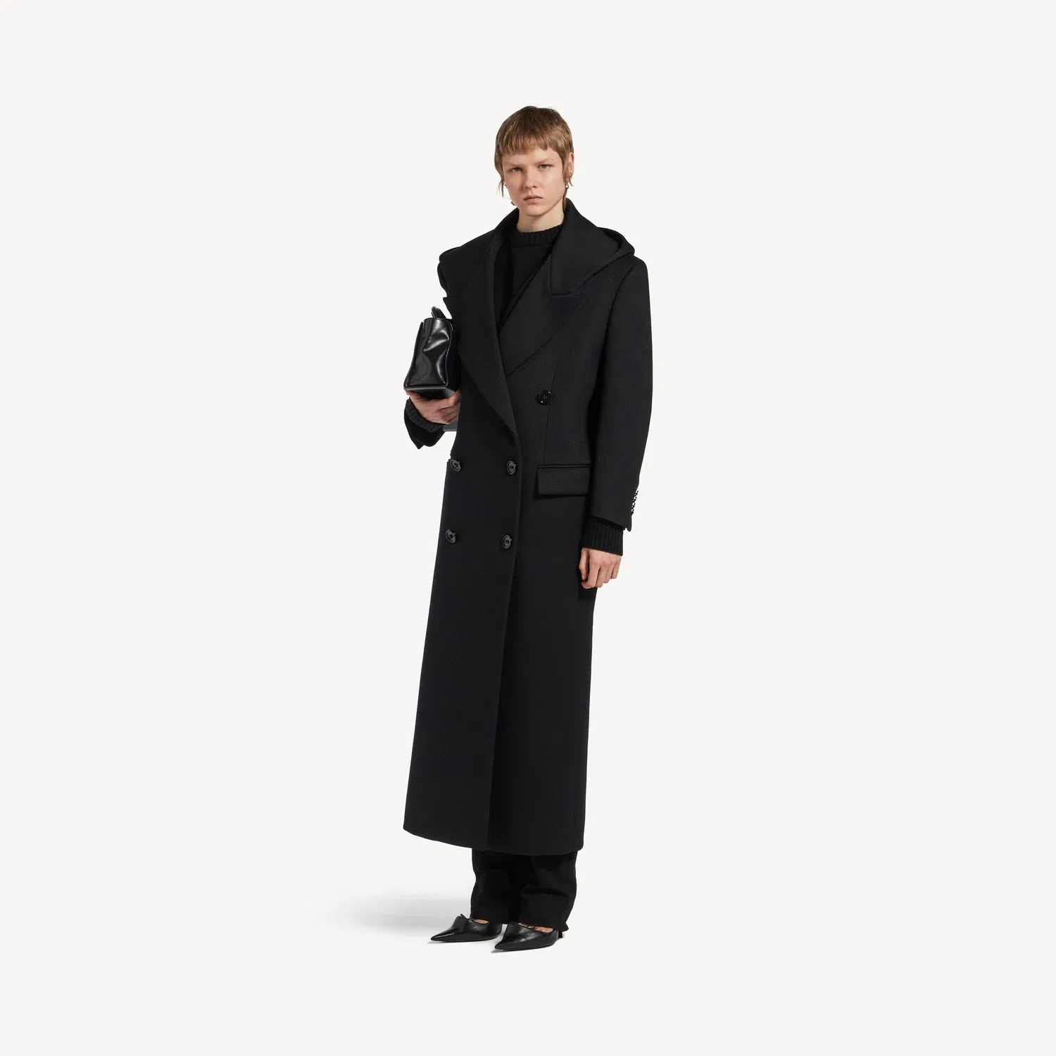 Женское макси-пальто с капюшоном Balenciaga, черный — фото 2