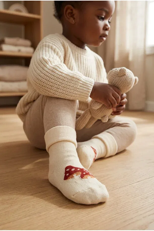 Детские носки для новорожденных с принтом Baby mushroom patterned towel sock Katia&Bony, Ecru