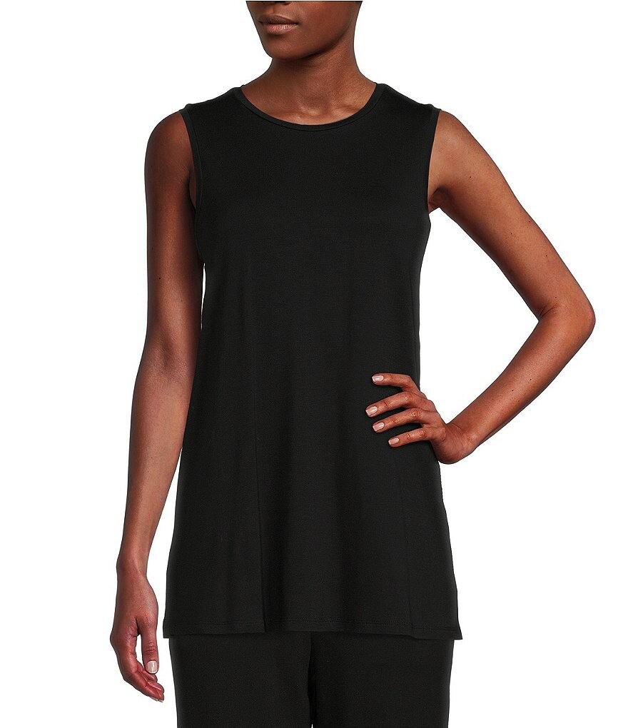 

Трикотажное длинное джерси с круглым вырезом Eileen Fisher Tencel, черный