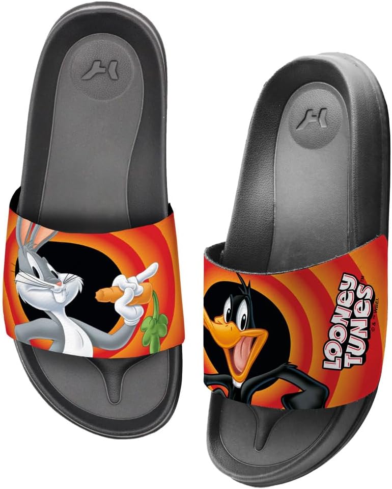 Сандалии Popfunk Looney Tunes Bugs Daffy Pair унисекс для взрослых, регулируемые, сандалии-шлепанцы, официально лицензированы Hypd Slydr Switch, черный — фото 3