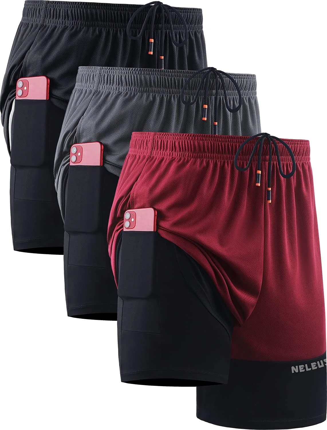 

NELEUS мужские 2 в 1 беговые шорты с лайнером, Dry Fit