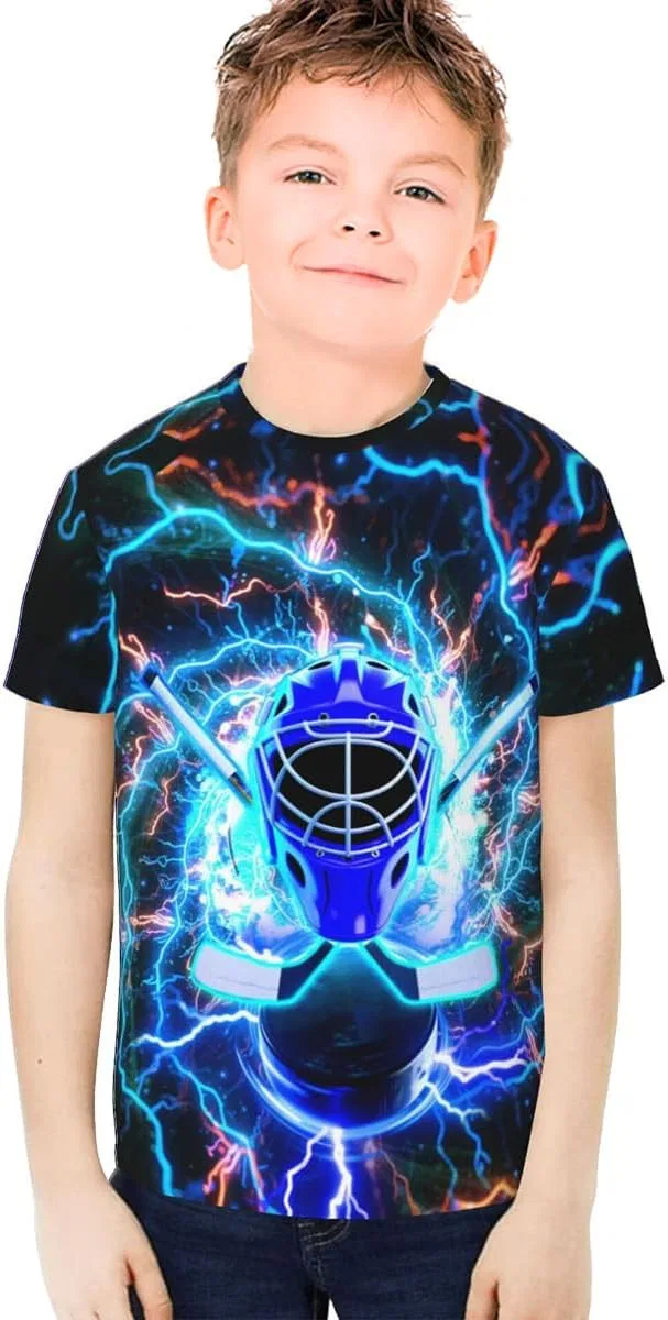 Футболка с принтом Ldvjkx Lightning Ice Hockey, для мальчиков 6-16 лет — фото 3