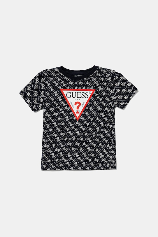 

Детская хлопковая футболка Guess, темно-синий