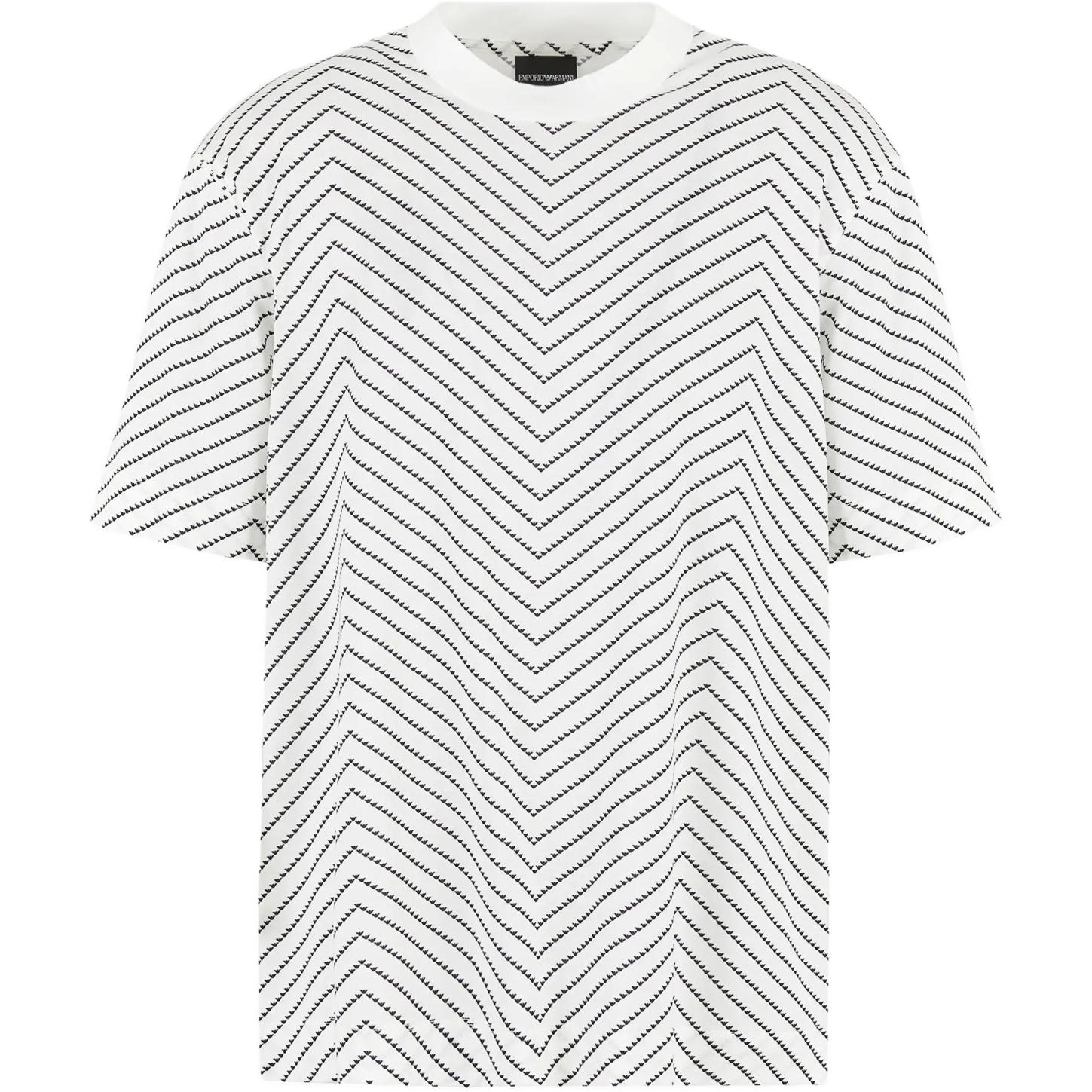 Футболка из смесового лиоцелла с макро-шевронным принтом и микро-орлом EMPORIO ARMANI, белая — фото 2