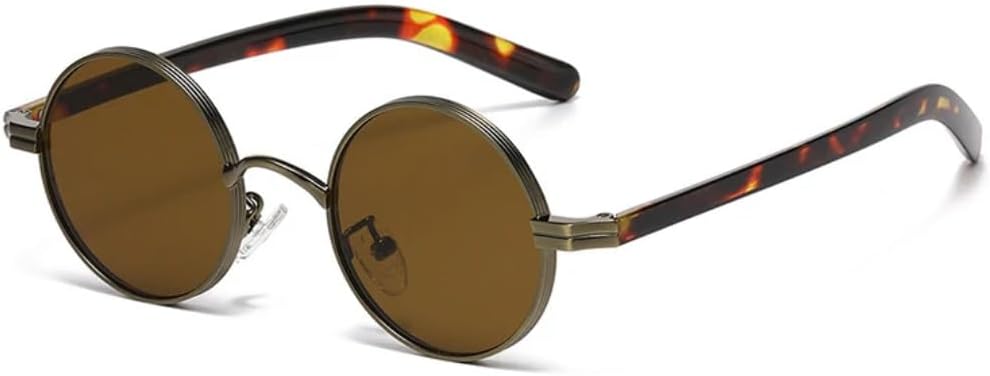 

Ретро маленькие круглые металлические панк-солнцезащитные очки для женщин, модные прозрачные линзы, трендовые очки для мужчин в оправе с защитой от УФ-излучения UV400 UUPTTPL, Bronze Leopard Tea