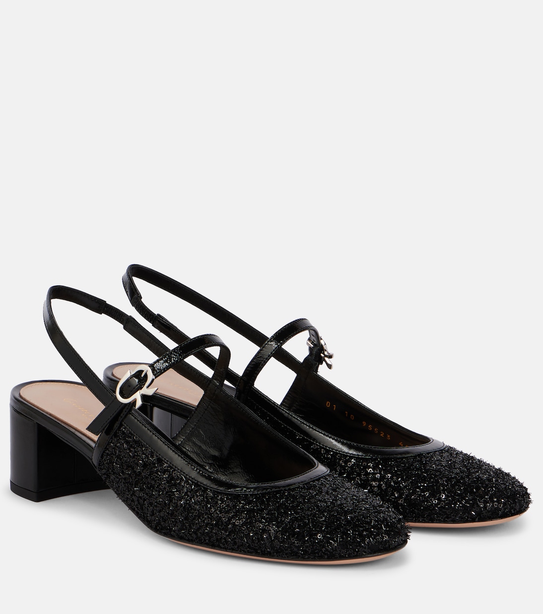 Туфли-лодочки с ремешком и кожаной отделкой Gianvito Rossi, Black+Black