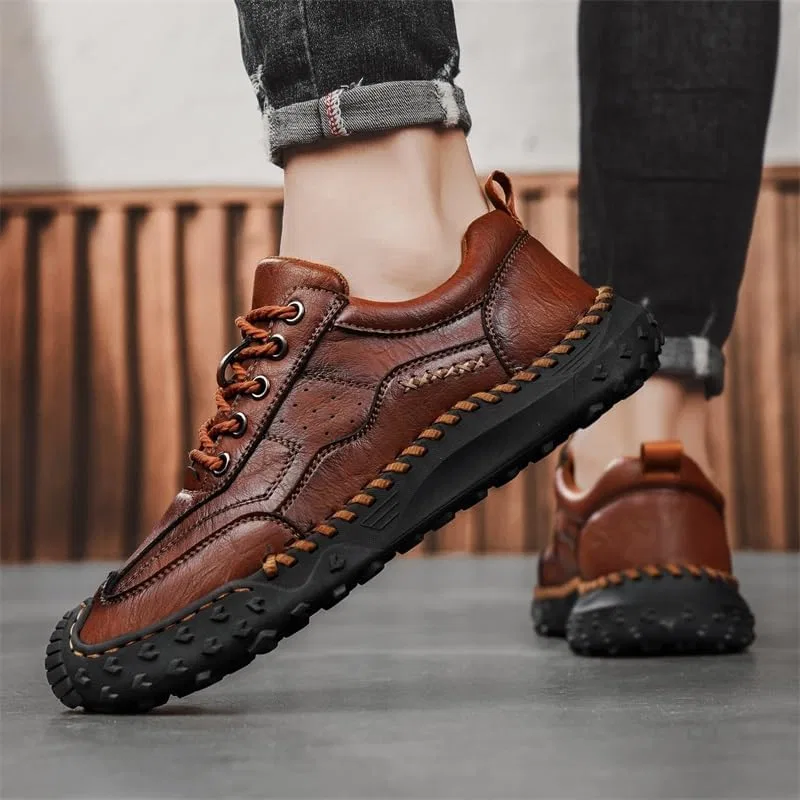Мужские повседневные туфли без бренда, модель Handmade Leather Orthopedic Loafers, темно-коричневый Hhhchpm — фото 3