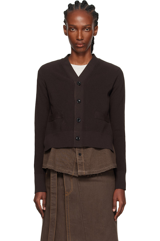 

Вязаный кардиган из джинсовой ткани Sacai, коричневый